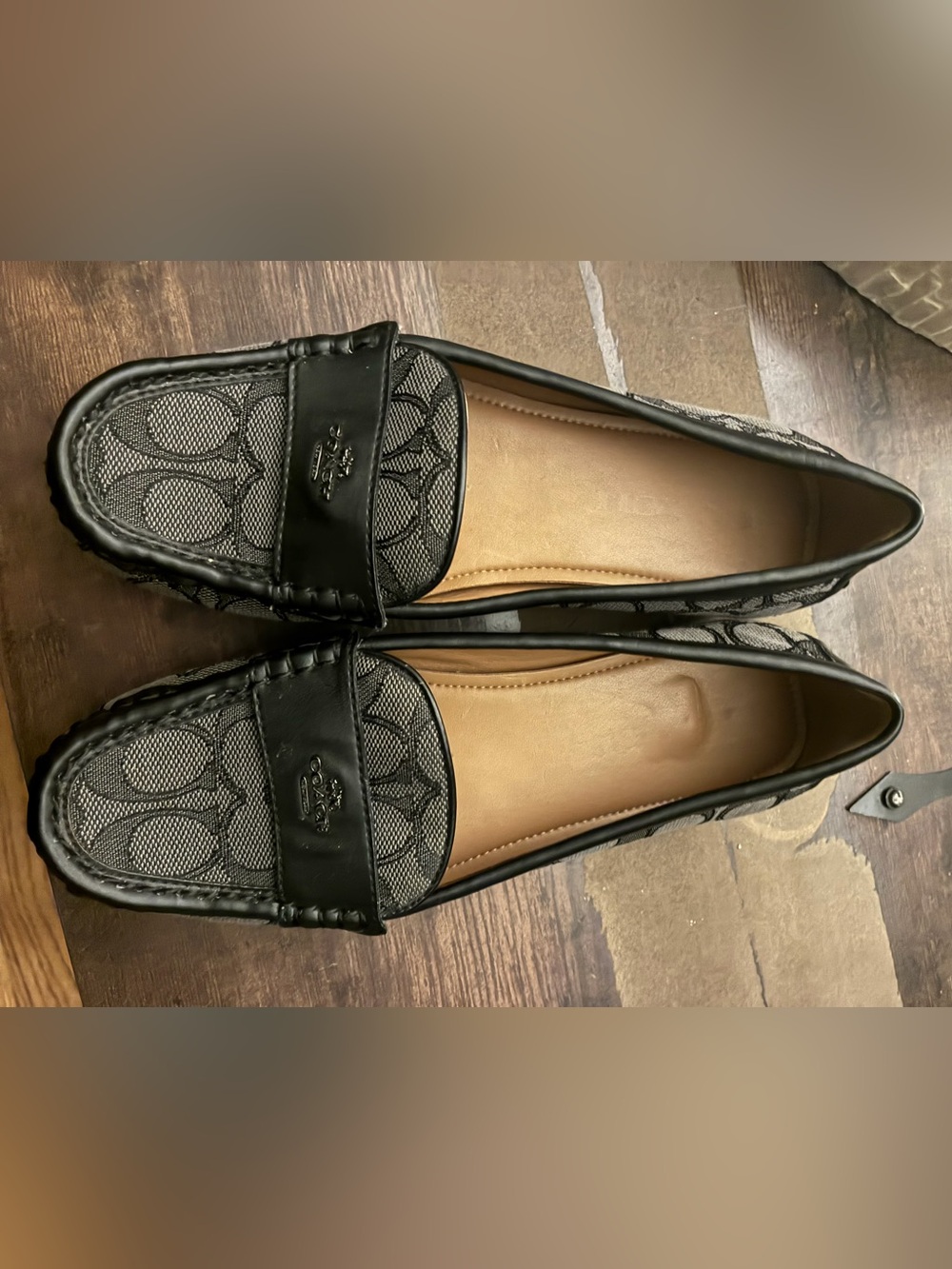 Coach Black Signature Canvas Loafers with Leather Trim